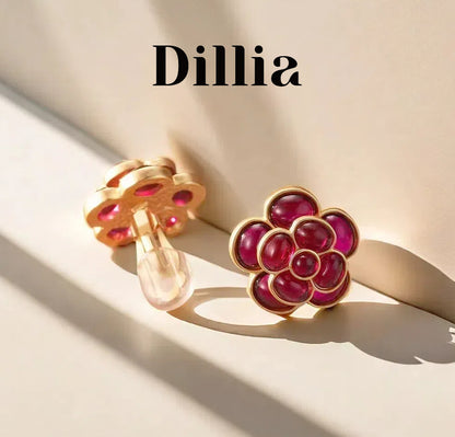 【Best Seller】Plum-Colored Flower Ear Clip And Necklace Vintage Jewelry Set