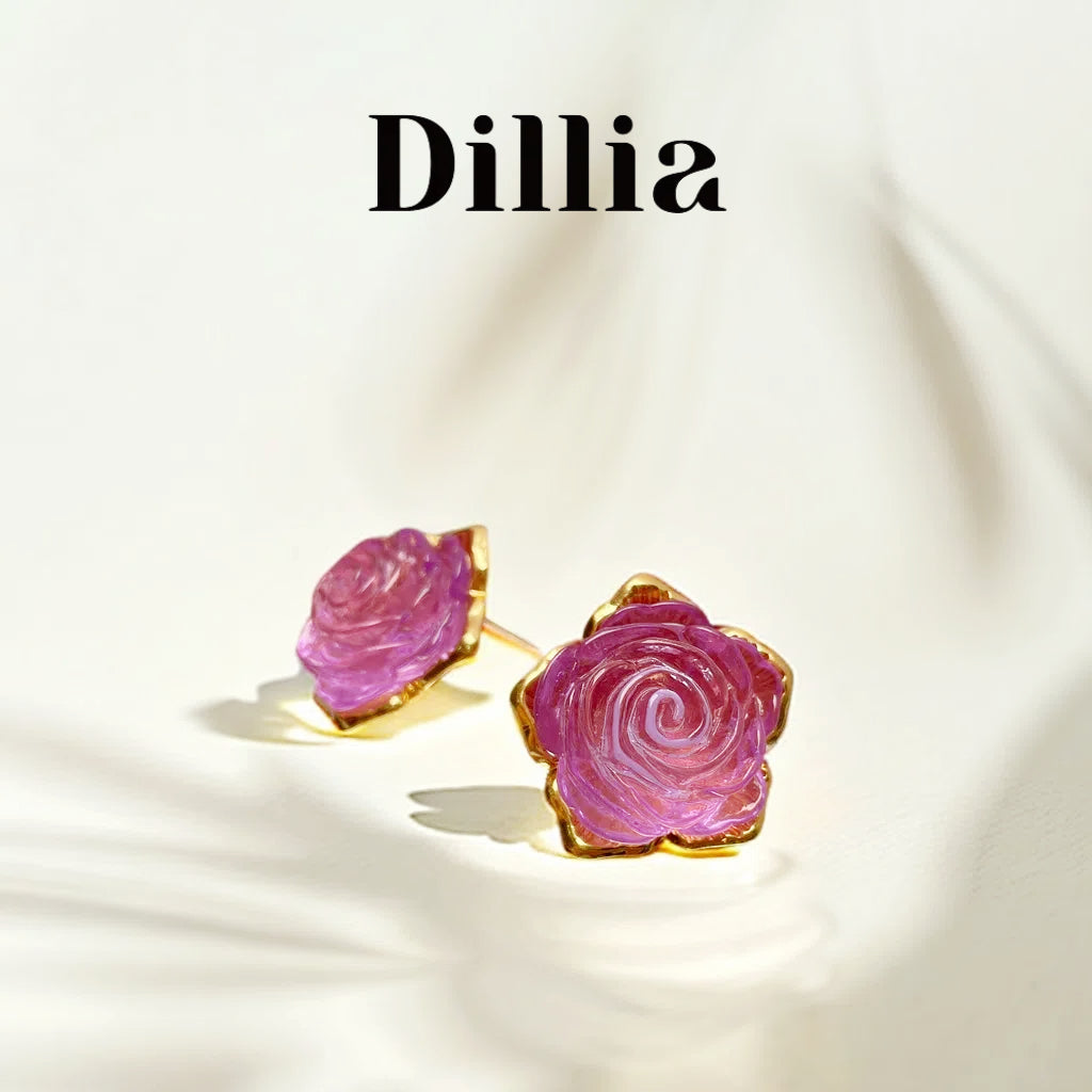 Pink Rose Flower Brass Alloy Earrings