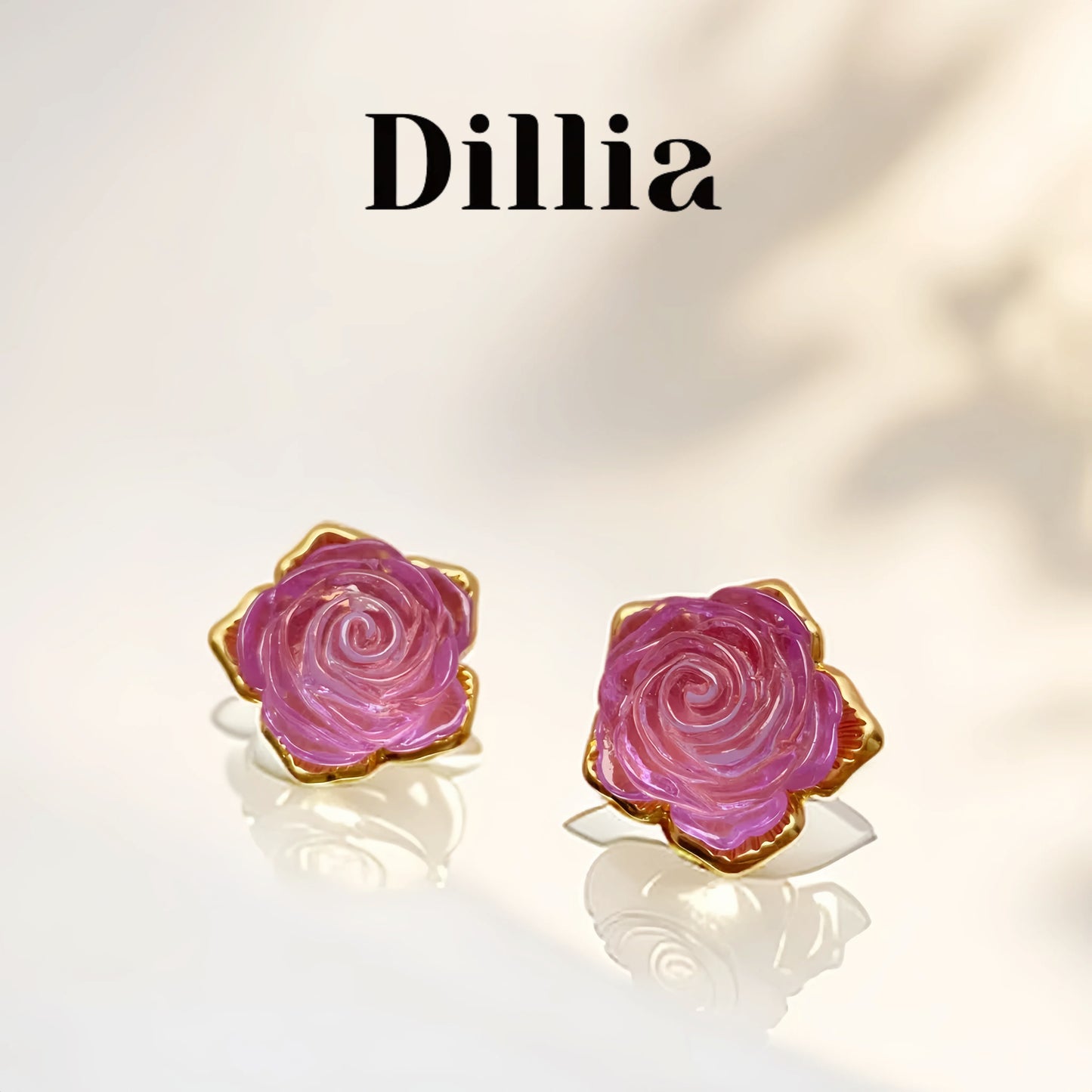 Pink Rose Flower Brass Alloy Earrings