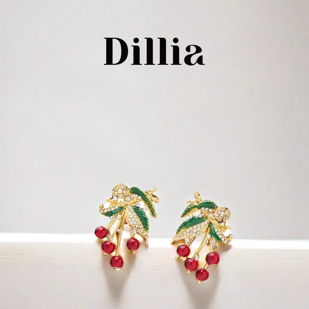Enchanting Rhinestones Berry Leaf Gold-Plated Earrings