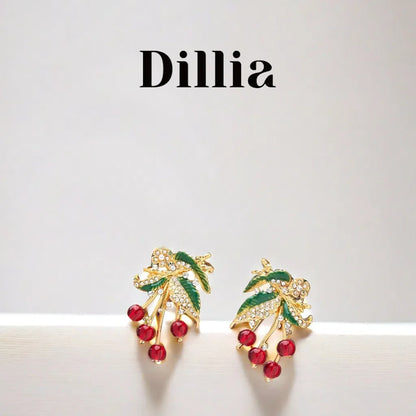 Enchanting Rhinestones Berry Leaf Gold-Plated Earrings
