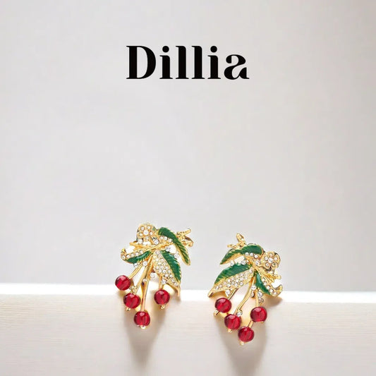 Enchanting Rhinestones Berry Leaf Gold-Plated Earrings
