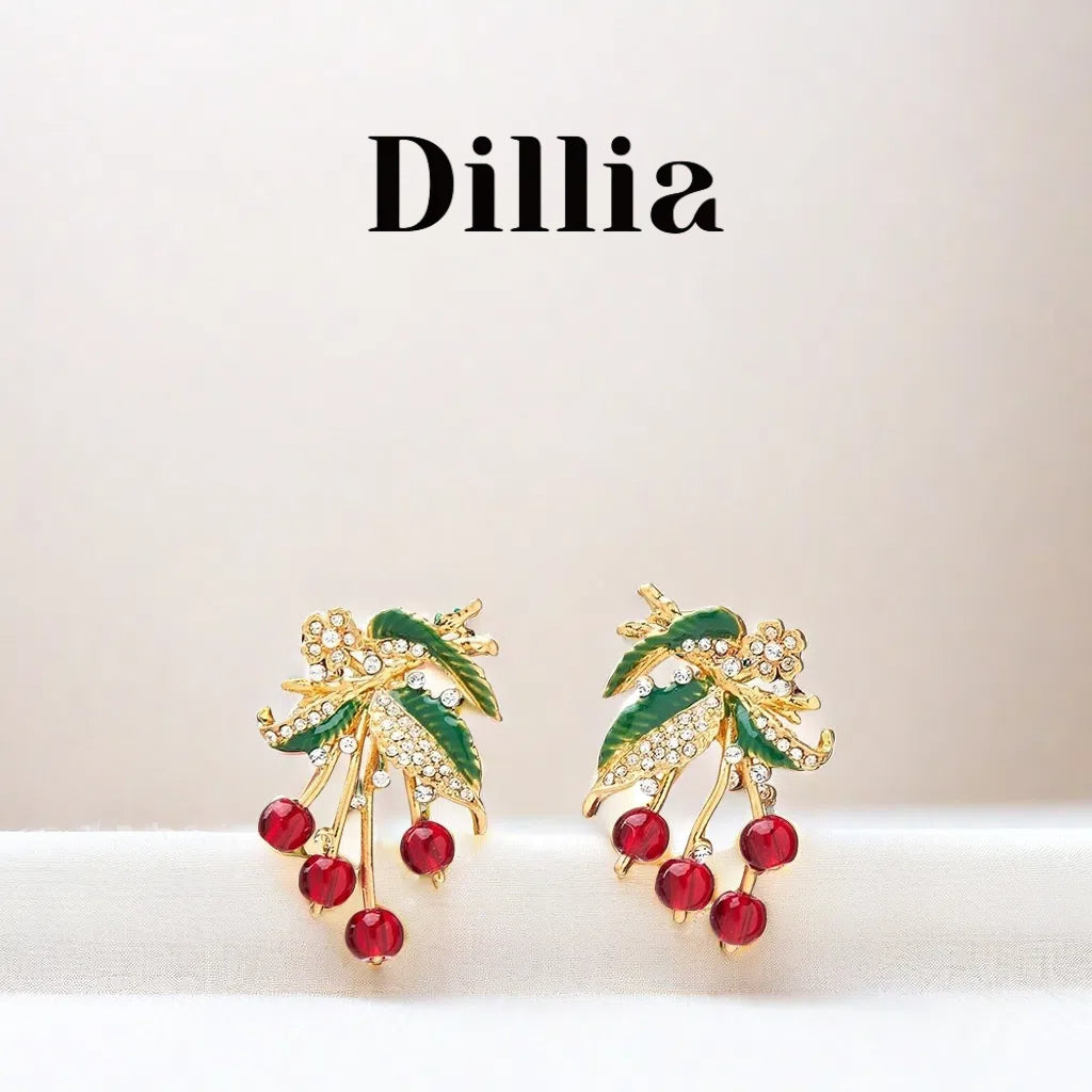 Enchanting Rhinestones Berry Leaf Gold-Plated Earrings
