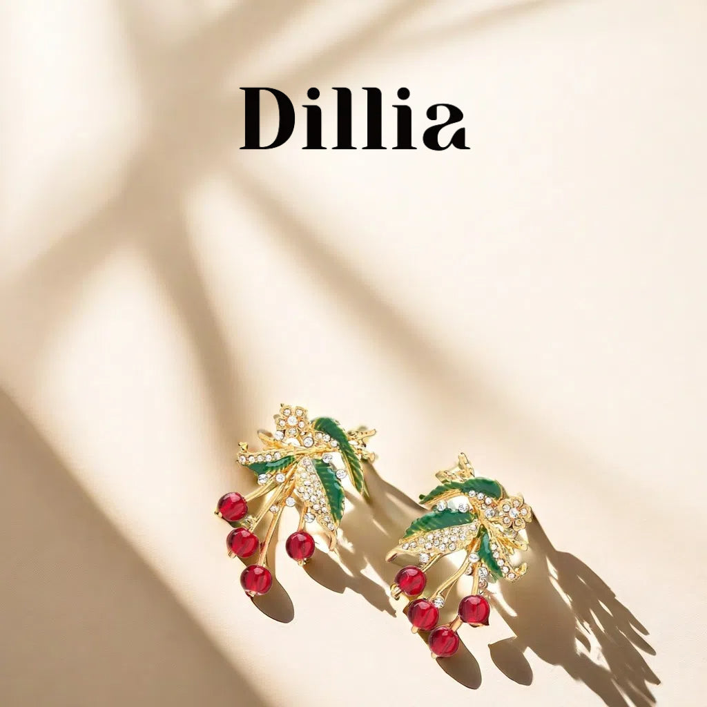 Enchanting Rhinestones Berry Leaf Gold-Plated Earrings