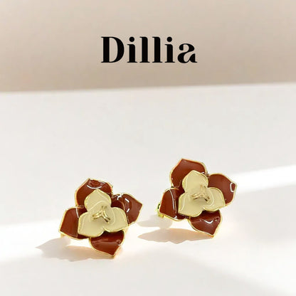 Enamel Camellia Irregular Gold-plated Stud Earrings
