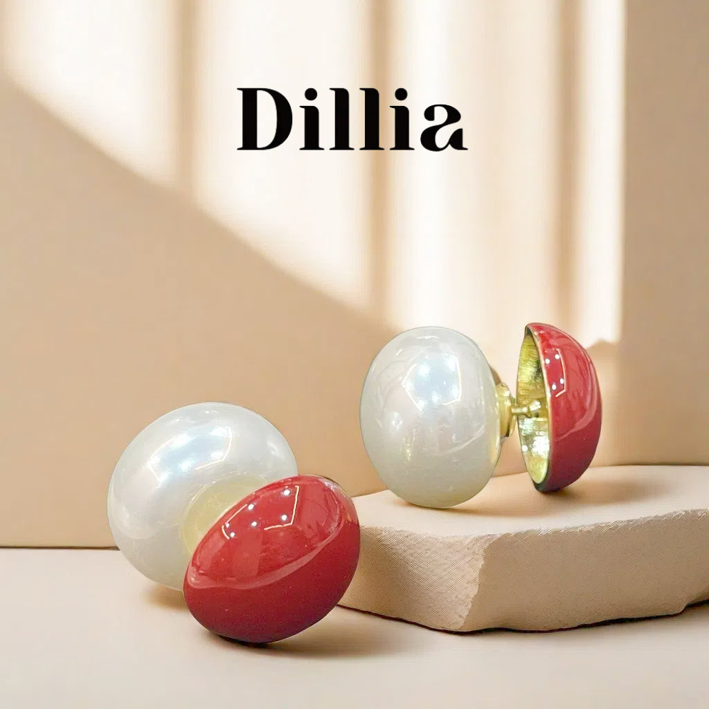 Enamel Mushroom-Shaped Pearl Stud Earrings