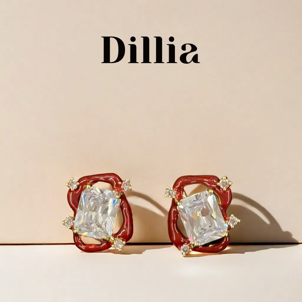 Elegant Irregular Rectangular Zircon Stud Earrings