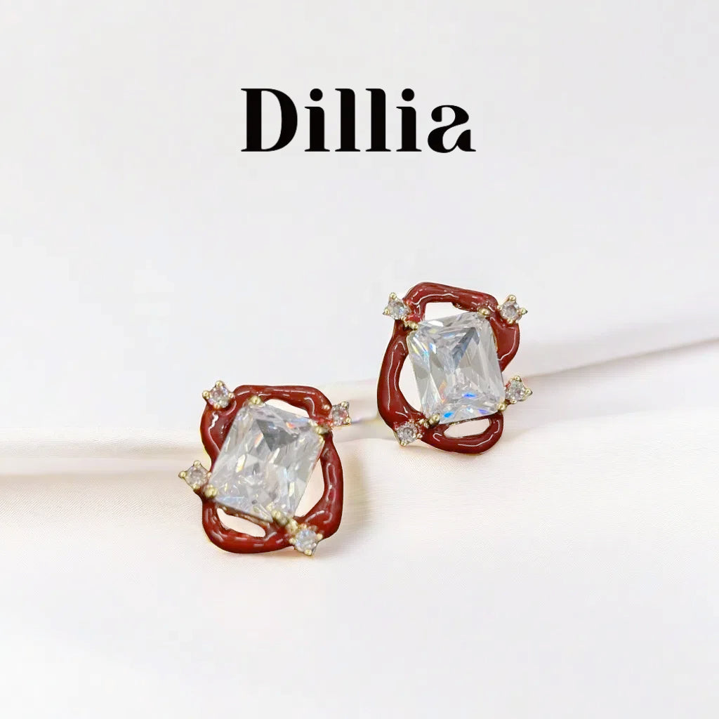 Elegant Irregular Rectangular Zircon Stud Earrings