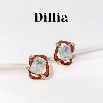 Elegant Irregular Rectangular Zircon Stud Earrings