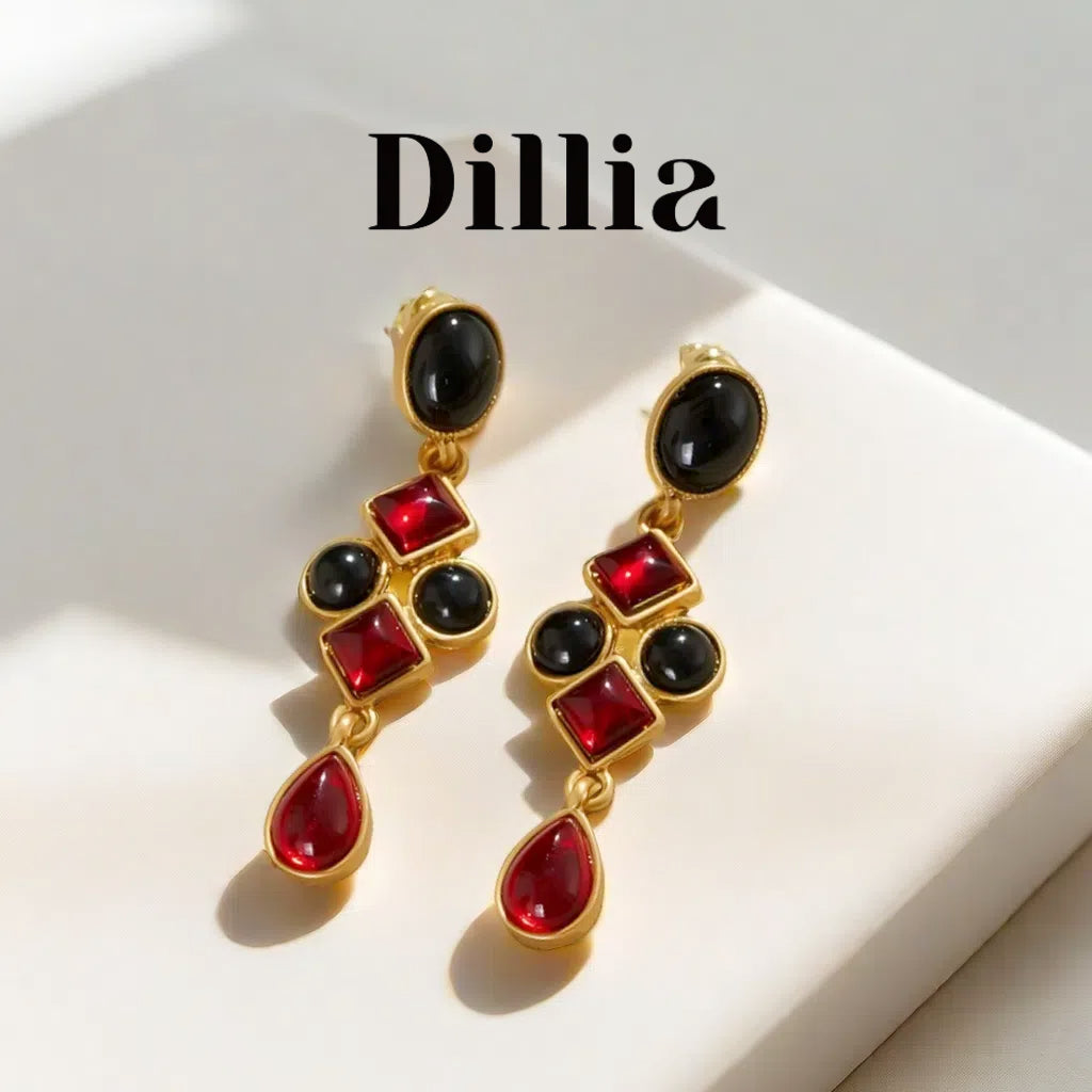 Retro Black and Red Contrasting Glaze Stone Earrings