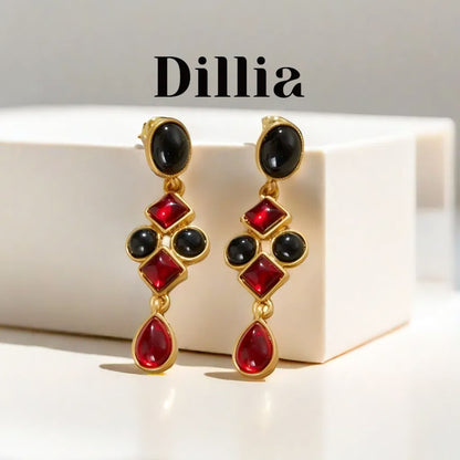 Retro Black and Red Contrasting Glaze Stone Earrings