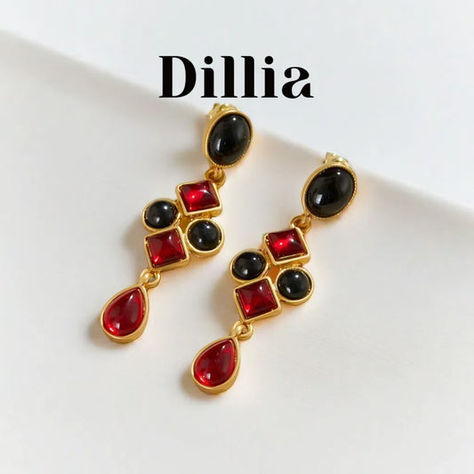 Retro Black and Red Contrasting Glaze Stone Earrings