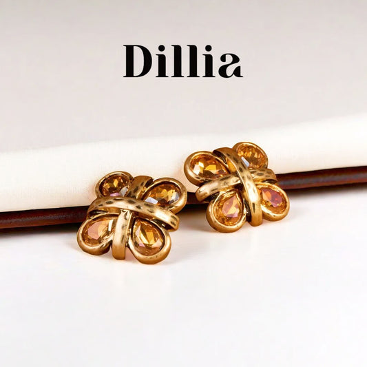 Vintage Champagne-colored Diamond-cut Glaze Earrings