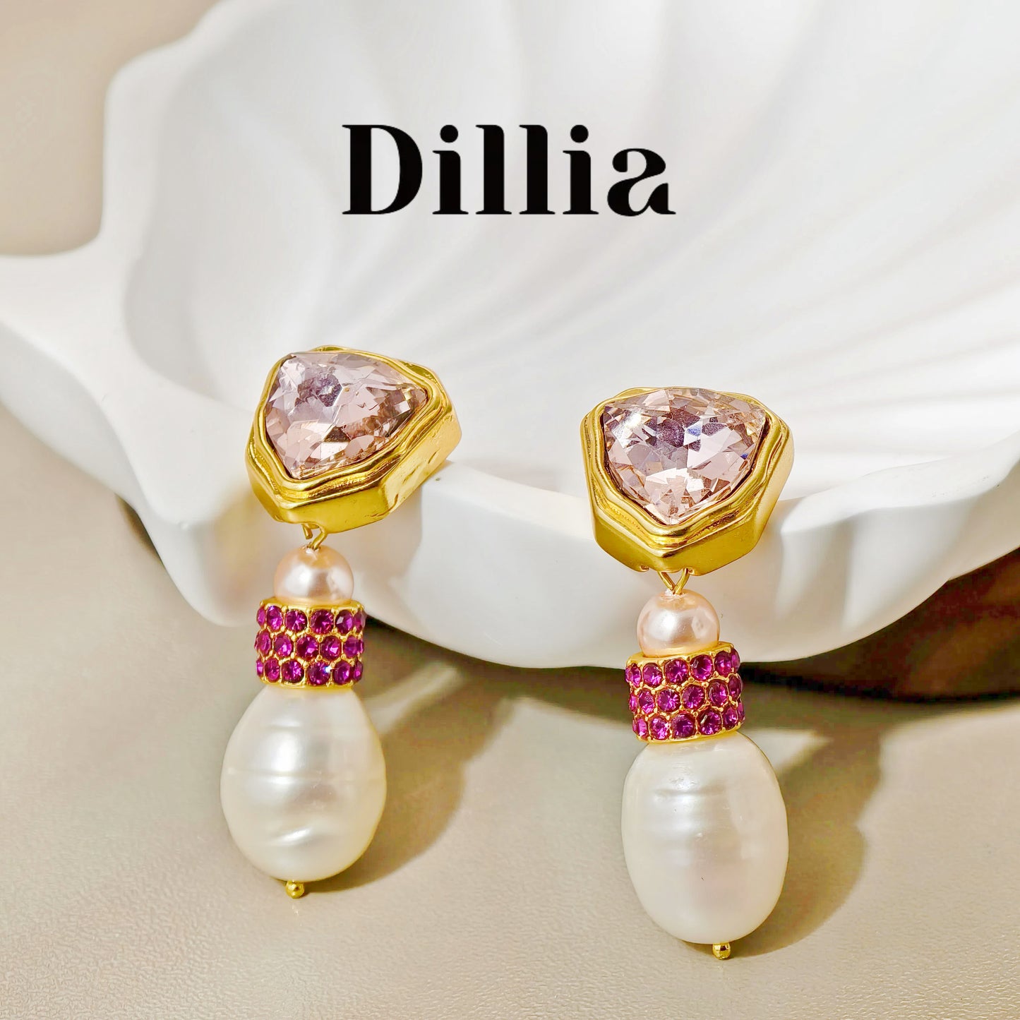 Pink Gemstone Rose Red Zirconia Pearl Earrings
