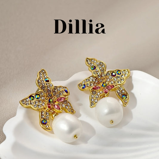 Luxury Lily Flower Pearl Earrings and Necklace Set