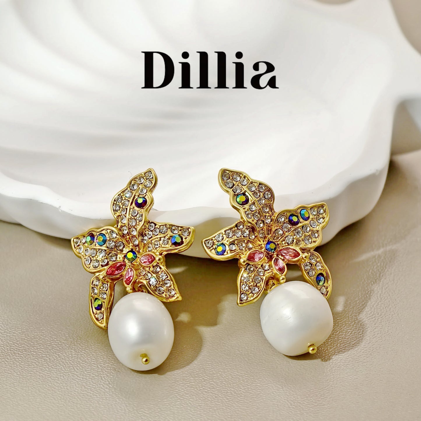 Luxury Lily Flower Pearl Earrings and Necklace Set