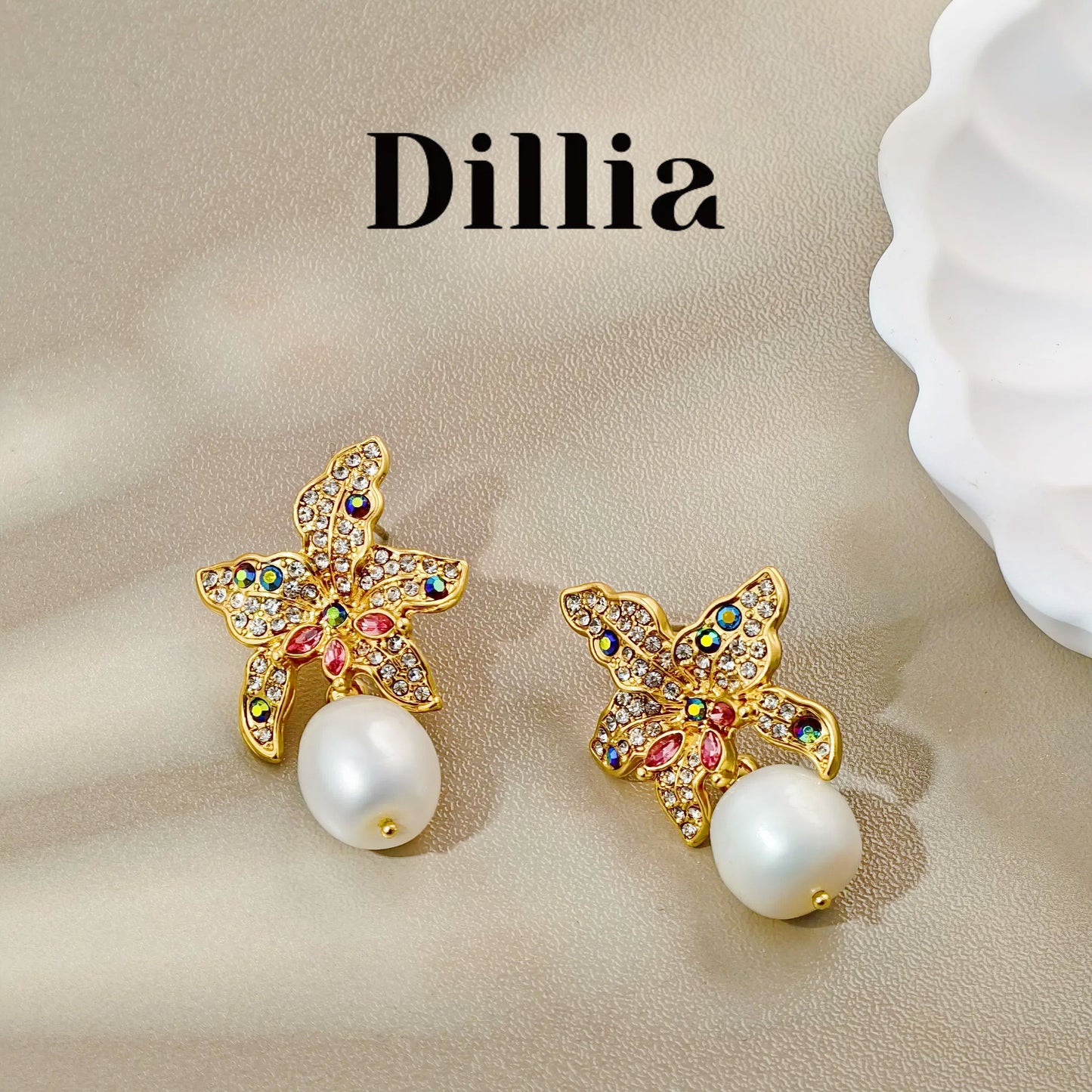 Luxury Lily Flower Pearl Earrings and Necklace Set