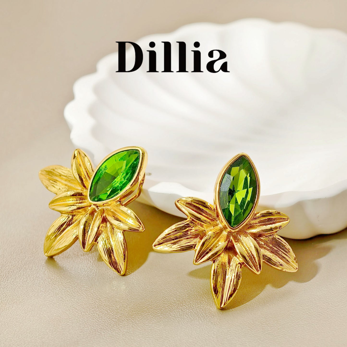 French Vintage Glaze Stone Leaf Earrings