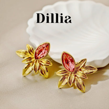 French Vintage Glaze Stone Leaf Earrings