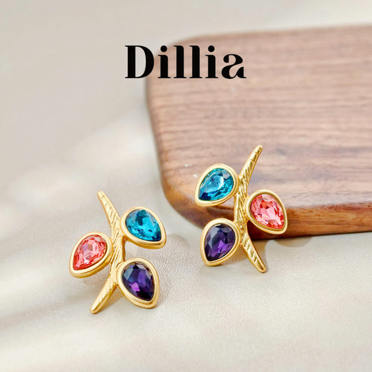[TK ONLY]Vintage Colorful Glaze Stone Leaf Earrings