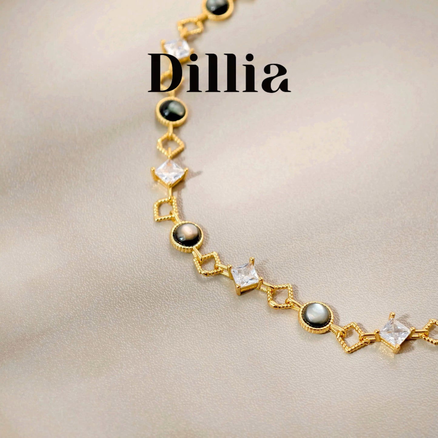 Vintage Black Zirconia Geometric Rhinestone Necklace