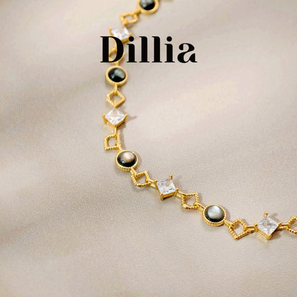 Vintage Black Zirconia Geometric Rhinestone Necklace