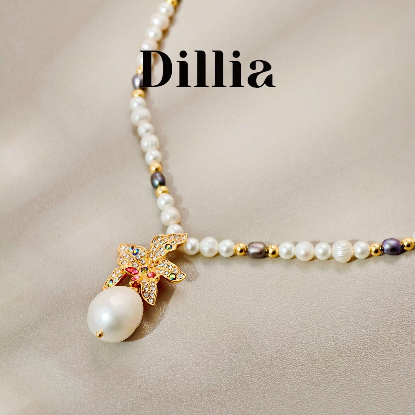 Luxury Lily Flower Pearl Earrings and Necklace Set