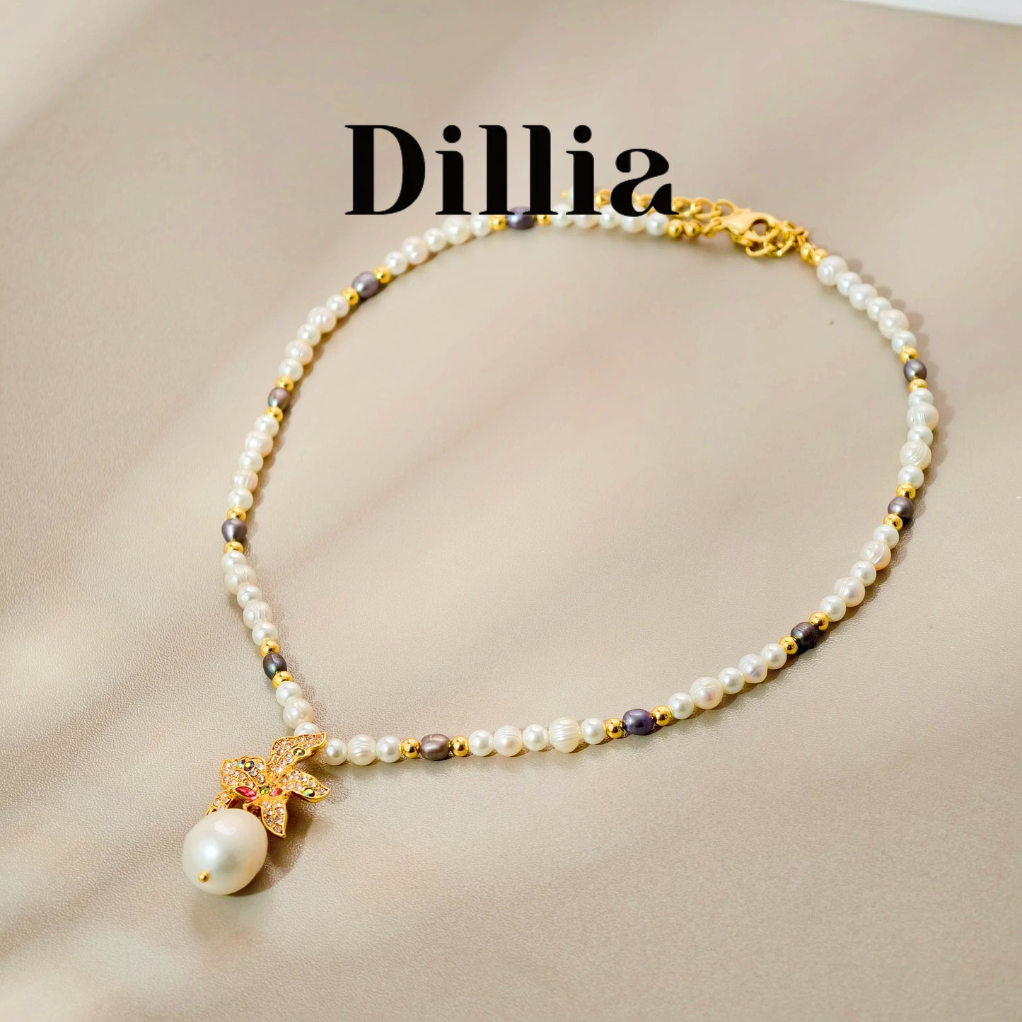 Luxury Lily Flower Pearl Earrings and Necklace Set