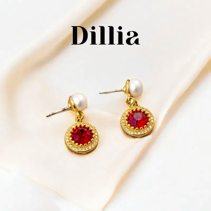 Vintage Red Zirconia Inlaid Pearl Earrings