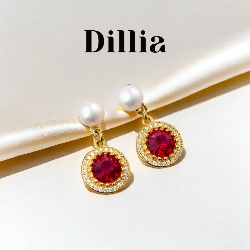 Vintage Red Zirconia Inlaid Pearl Earrings