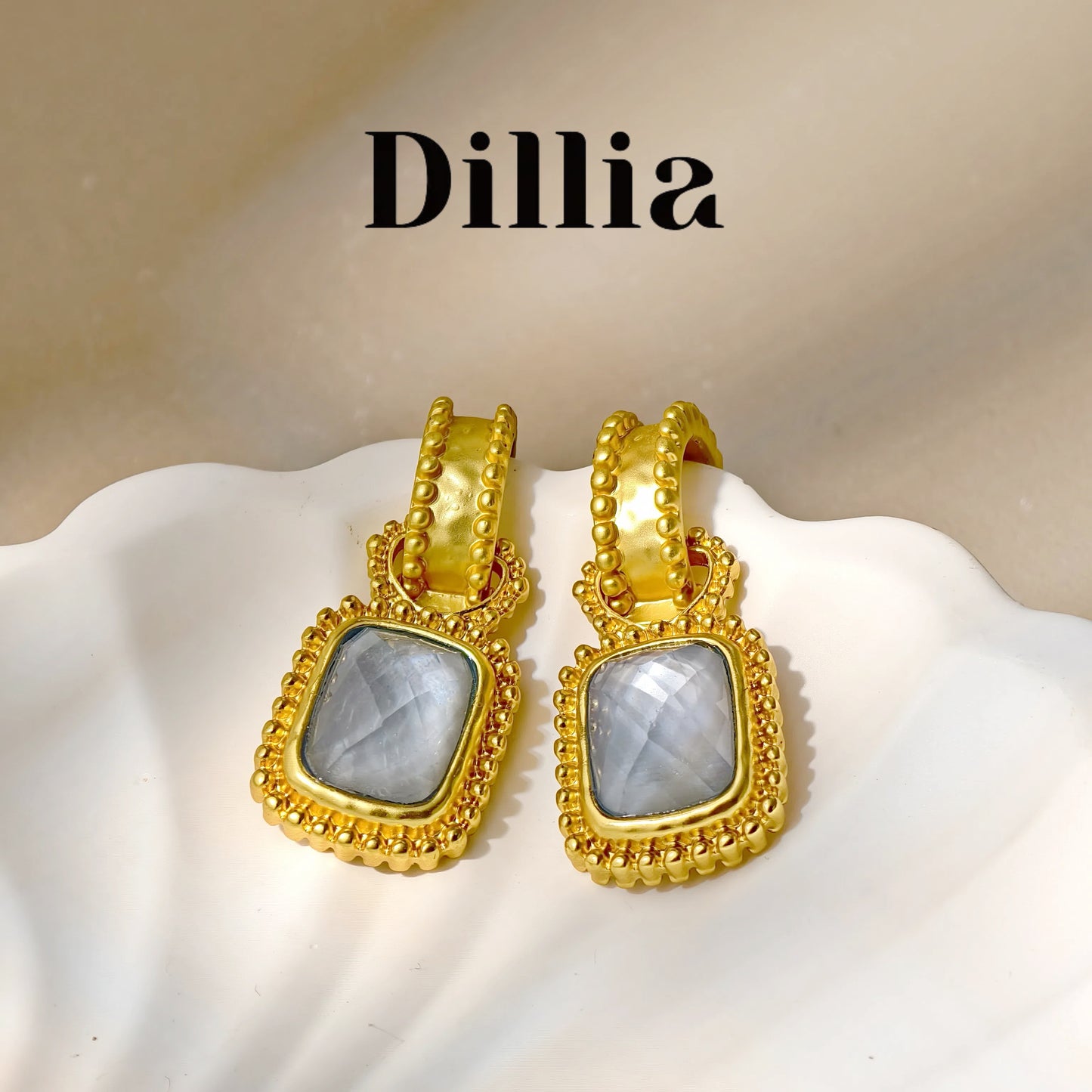 Blue-gray Square Glaze Stones Statement Vintage Earrings
