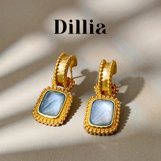 Blue-gray Square Glaze Stones Statement Vintage Earrings