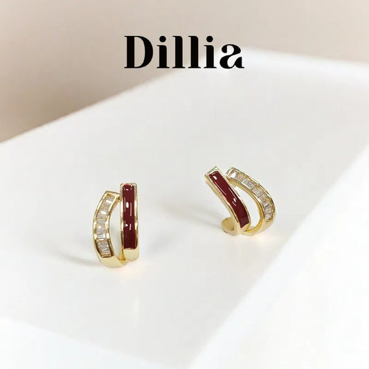 Stylish Square Zirconia Curved J-shaped Stud Earrings