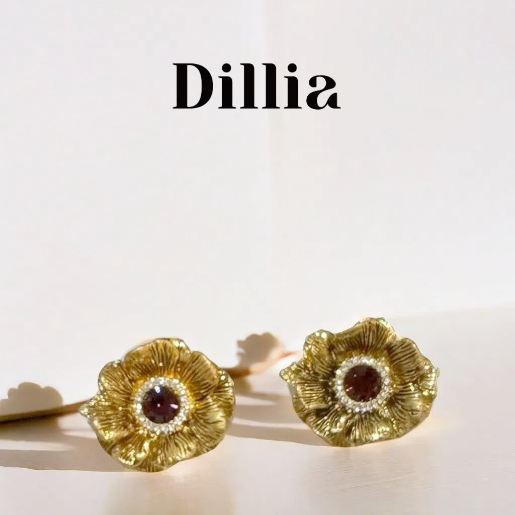 Crystal-Embellished Floral Gold-Plated Stud Earrings