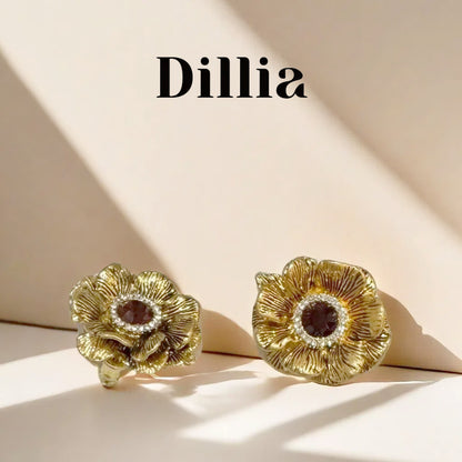Crystal-Embellished Floral Gold-Plated Stud Earrings