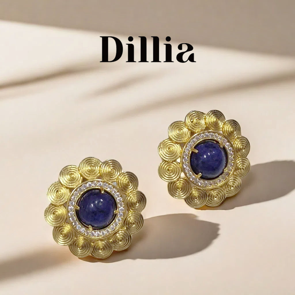 Classic Blue Glaze Stone Floral Earrings