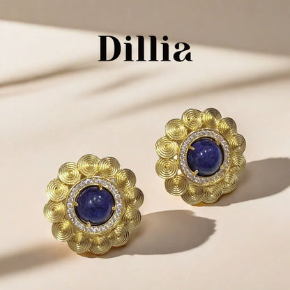 Classic Blue Glaze Stone Floral Earrings