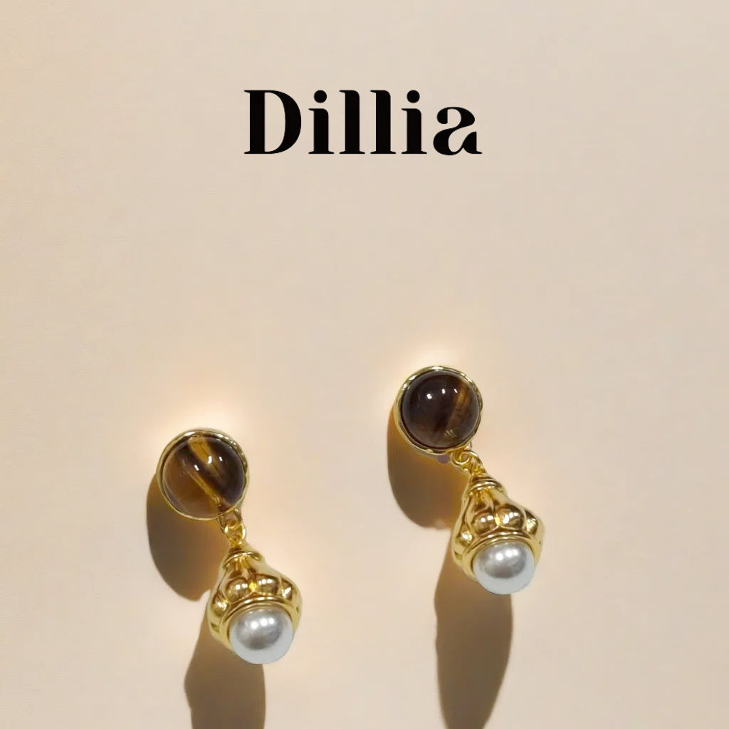 Elegant Gold-Plated Vintage Tiger's Eye Drop Earrings
