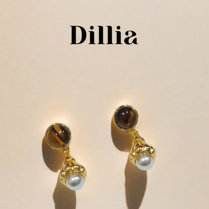 Elegant Gold-Plated Vintage Tiger's Eye Drop Earrings