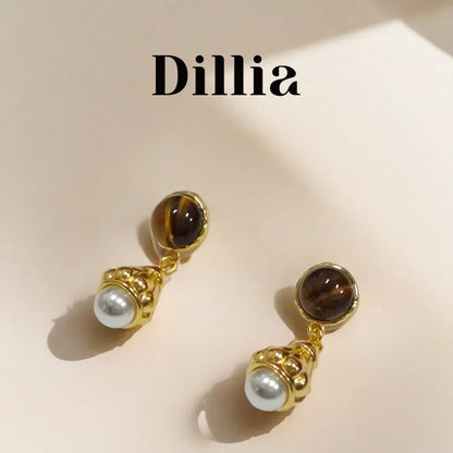 Elegant Gold-Plated Vintage Tiger's Eye Drop Earrings