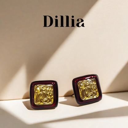 Vintage Contrasting Square Enamel Earrings