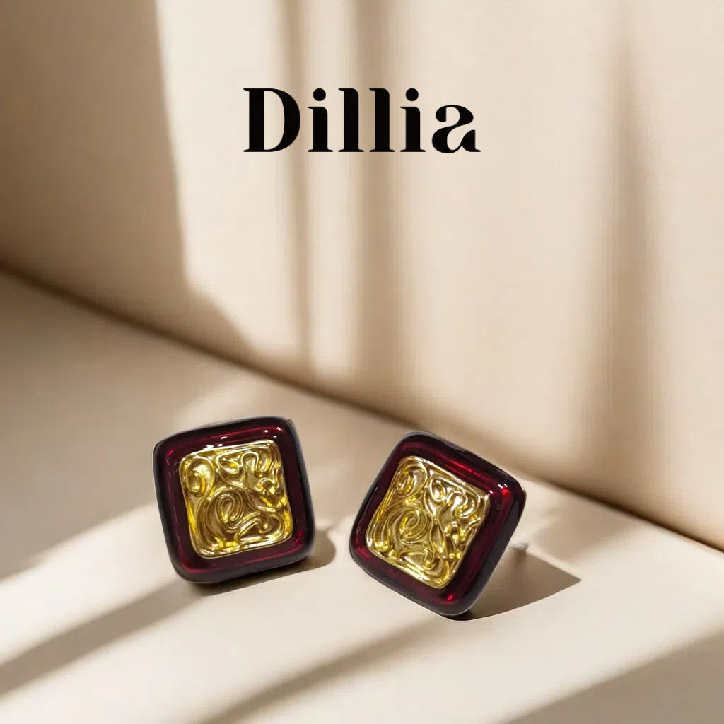 Vintage Contrasting Square Enamel Earrings