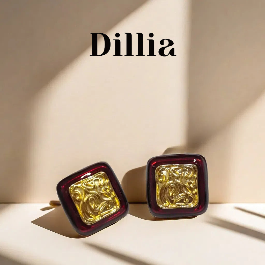 Vintage Contrasting Square Enamel Earrings