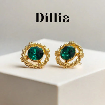 Elegant Green Glaze Stone Twisted Hollow Earrings