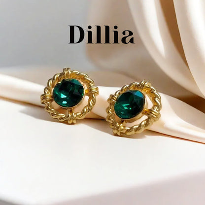 Elegant Green Glaze Stone Twisted Hollow Earrings