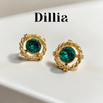 Elegant Green Glaze Stone Twisted Hollow Earrings