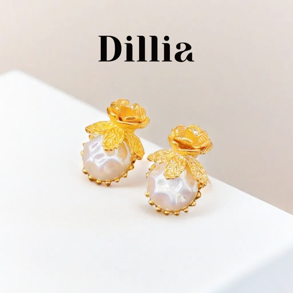 Luxurious Baroque Pearl Rosebud Earrings
