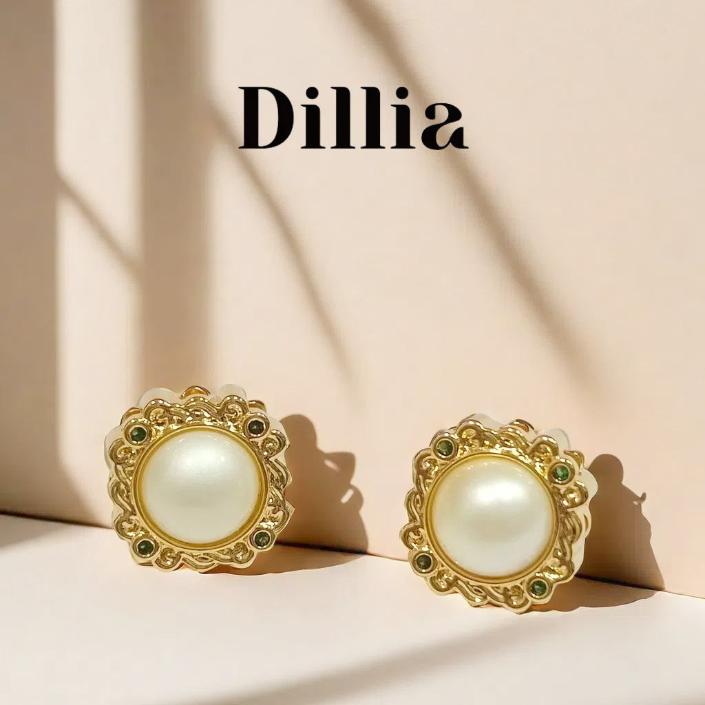 Golden Floral Accents Pearl Stud Earrings
