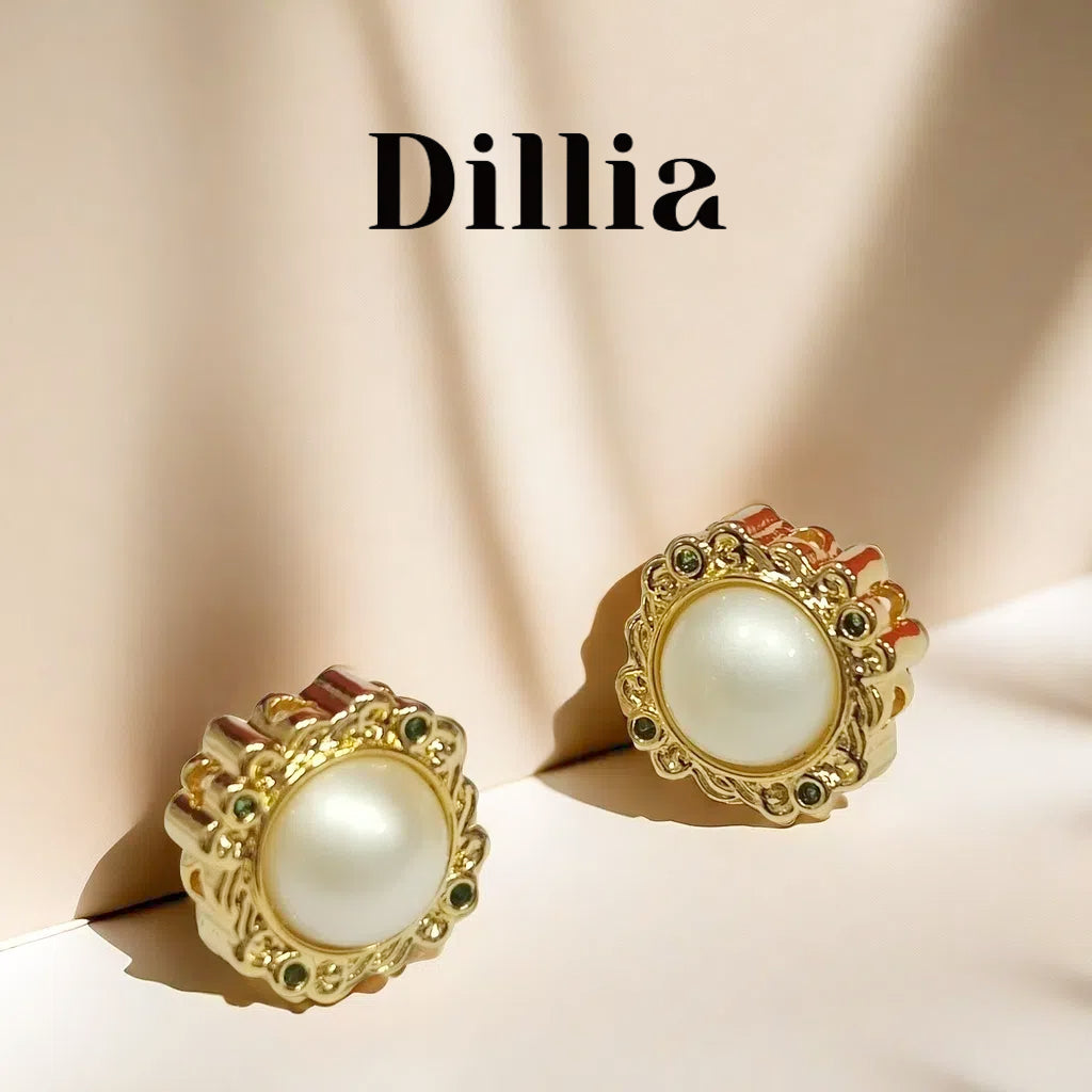 Golden Floral Accents Pearl Stud Earrings