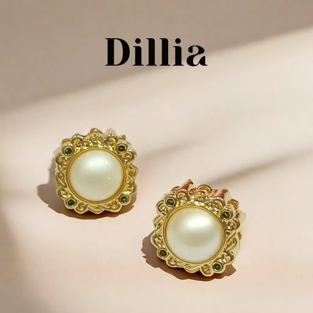Golden Floral Accents Pearl Stud Earrings